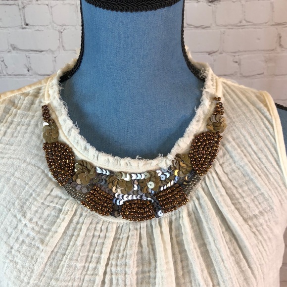 NWT Knox Rose Gauze Cream Top Embellished Neck Sleeveless XS - Picture 4 of 6